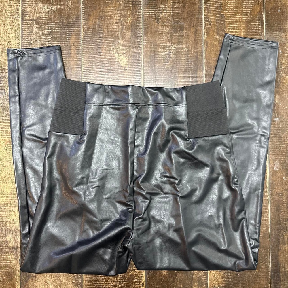A New Day Black Faux Leather Leggings with Elastic Waistband